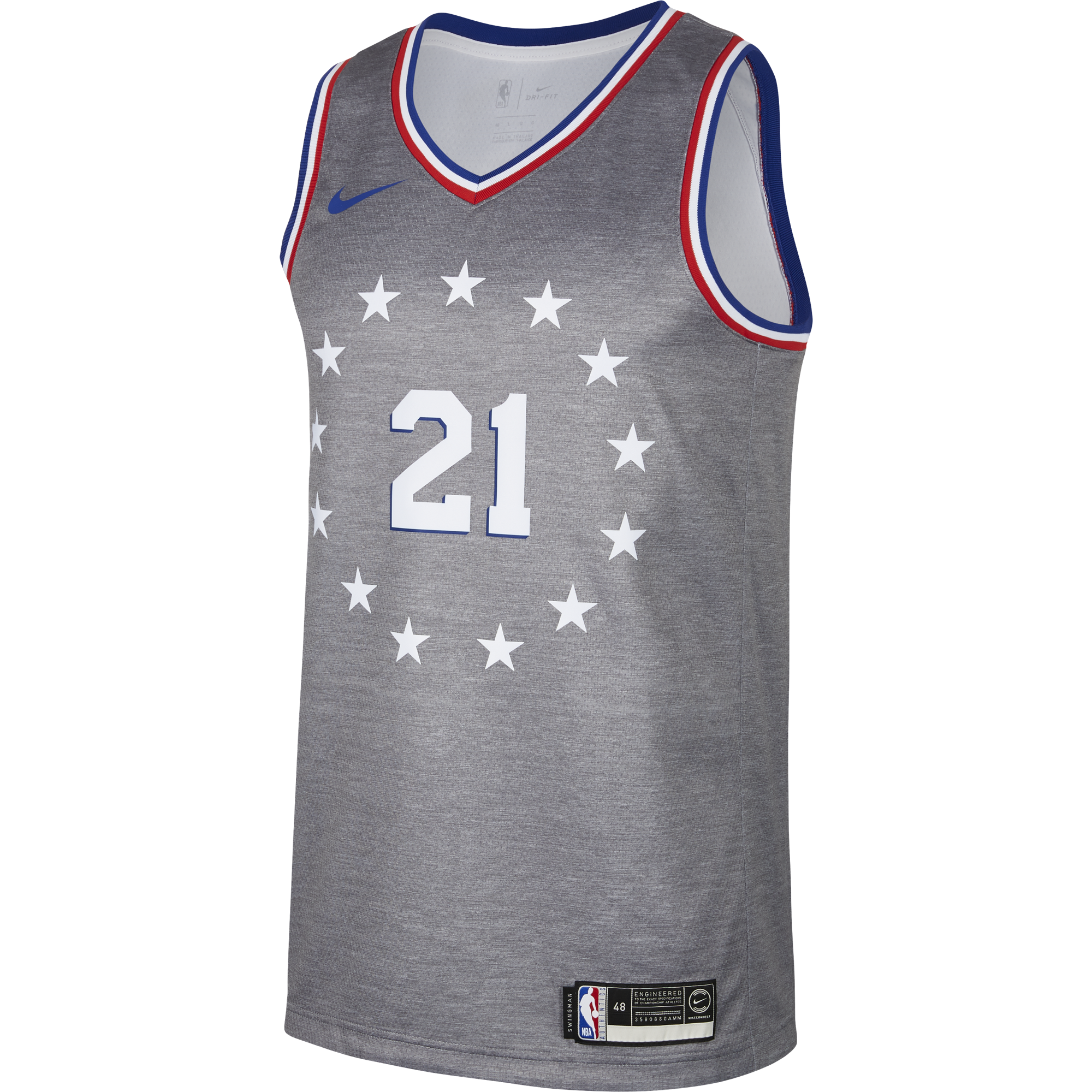 NIKE NBA PHILADELPHIA 76ERS JOEL EMBIID SWINGMAN JERSEY DARK GREY HEATHER