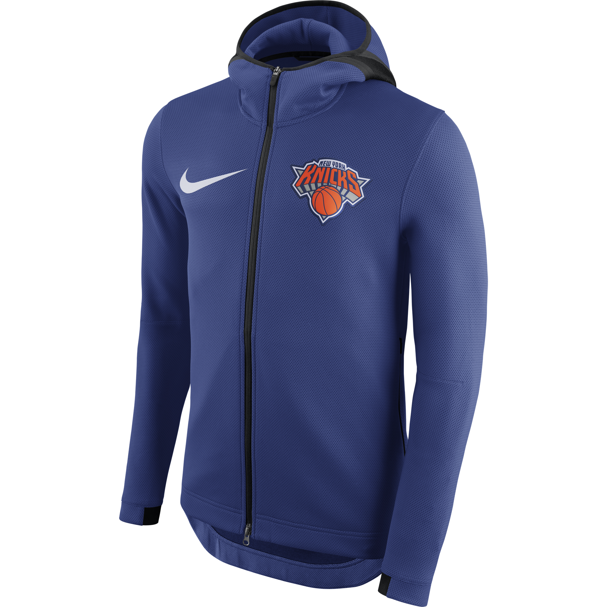 NIKE NBA NEW YORK KNICKS THERMAFLEX SHOWTIME HOODIE RUSH BLUE
