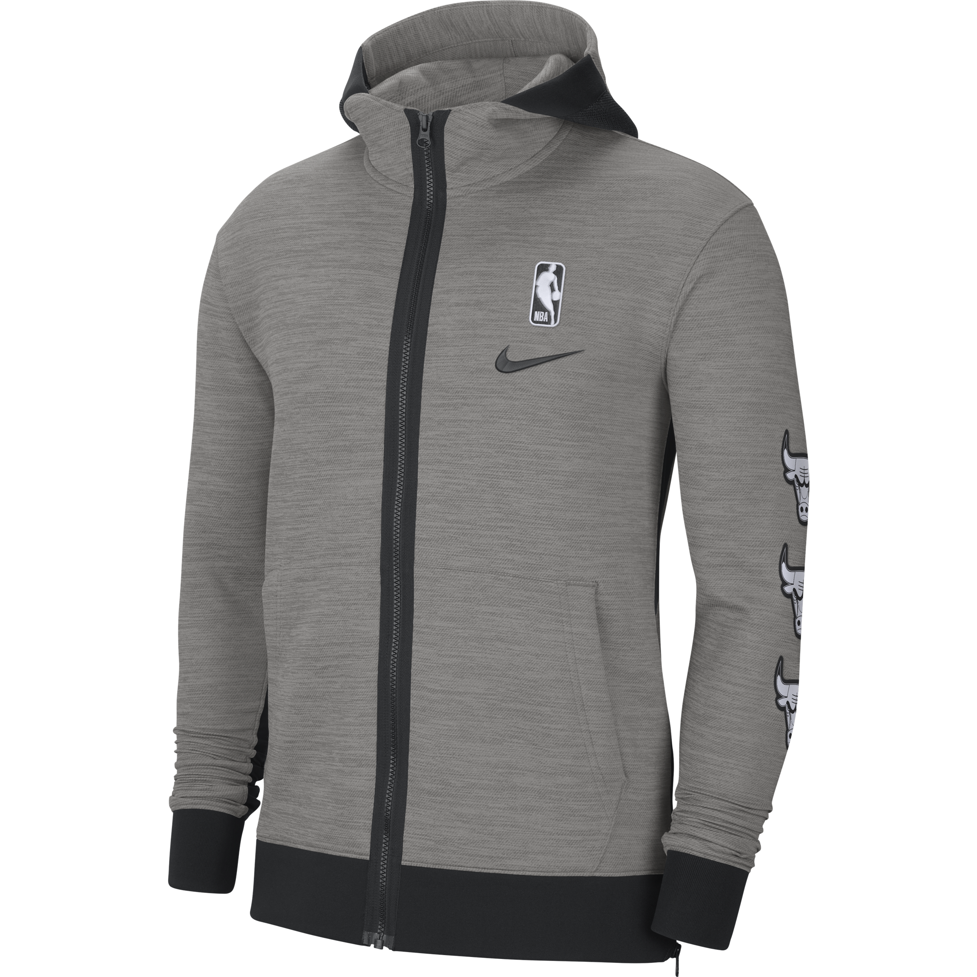 NIKE NBA CHICAGO BULLS SHOWTIME THERMA FLEX HOODIE DARK GREY HEATHER