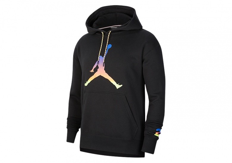 NIKE AIR JORDAN SPORT DNA MULTICOLOR HBR FLEECE PULLOVER HOODIE BLACK