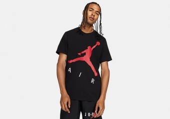 NIKE AIR JORDAN JUMPMAN AIR HBR CREW TEE BLACK GYM RED